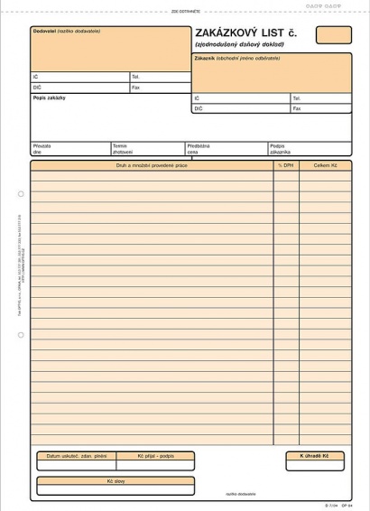 Zakázkový list - opravenka A4,100 listů